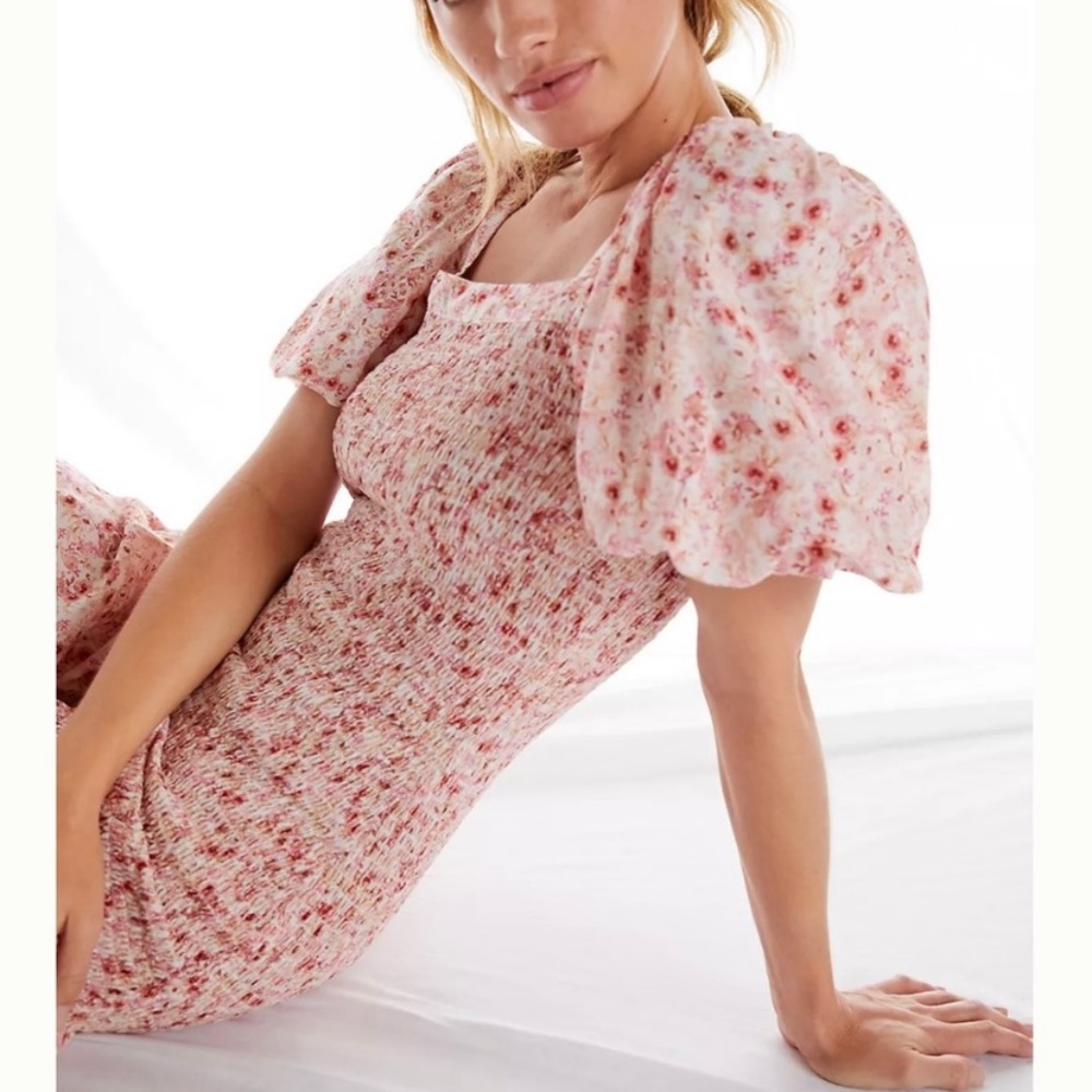 Anthropologie | Another Love Floral Smocked Flounce Hem Mini Dress Large